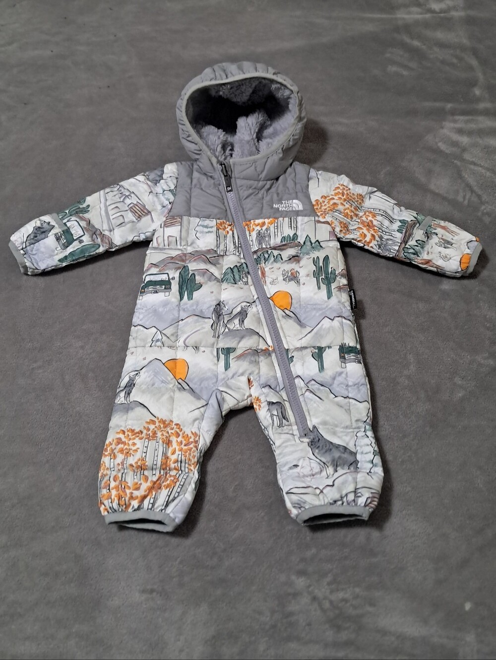 The North Face Gray One-Piece Footie Thermoball Snowsuit 0-3 Months.